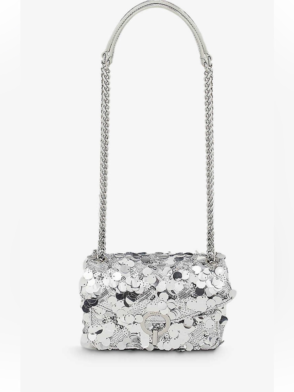 SANDRO Silver Sequin Chain Shoulderw Bag - Elegant Evening Crossbody